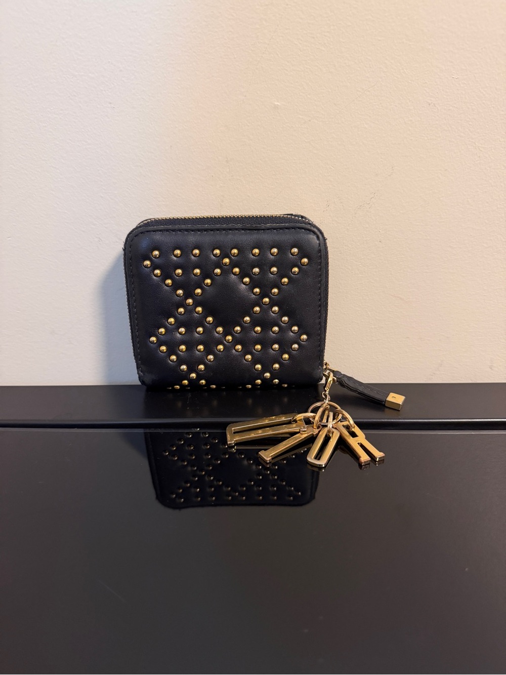 Christian Dior Gold Studded Cannage Lady Dior Short Wallet with DIOR Charm